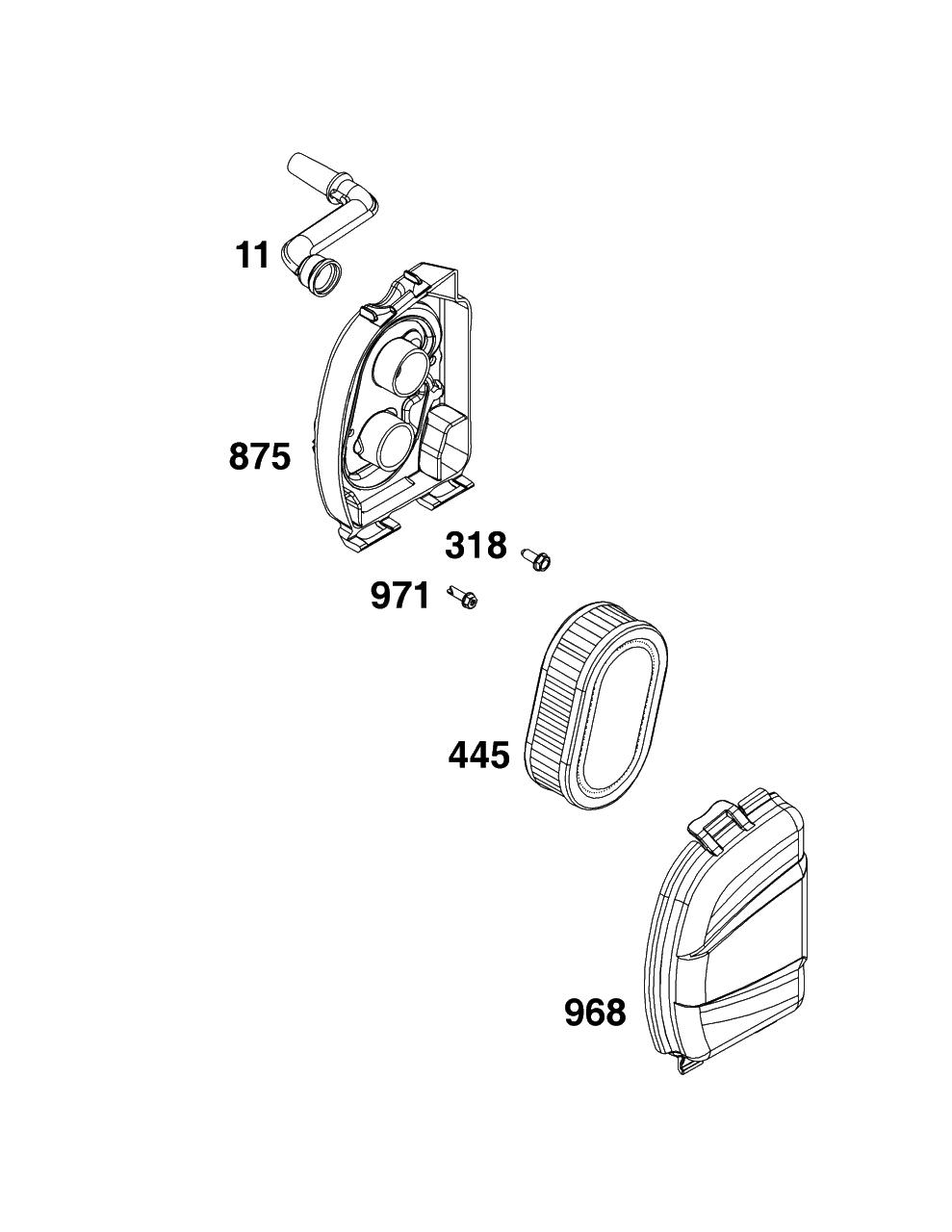 Air Cleaner Group Diagram and Parts List for 92J0B-0006-H1  Briggs and Stratton Engine